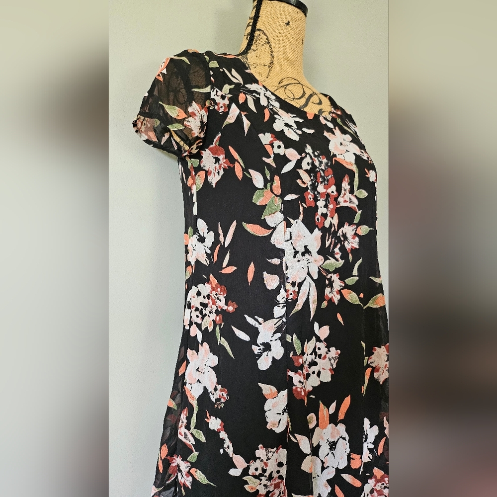 Final Touch Black & Multi Colored Floral Baby Doll Dress In Rayon Size Small - Picture 4 of 6